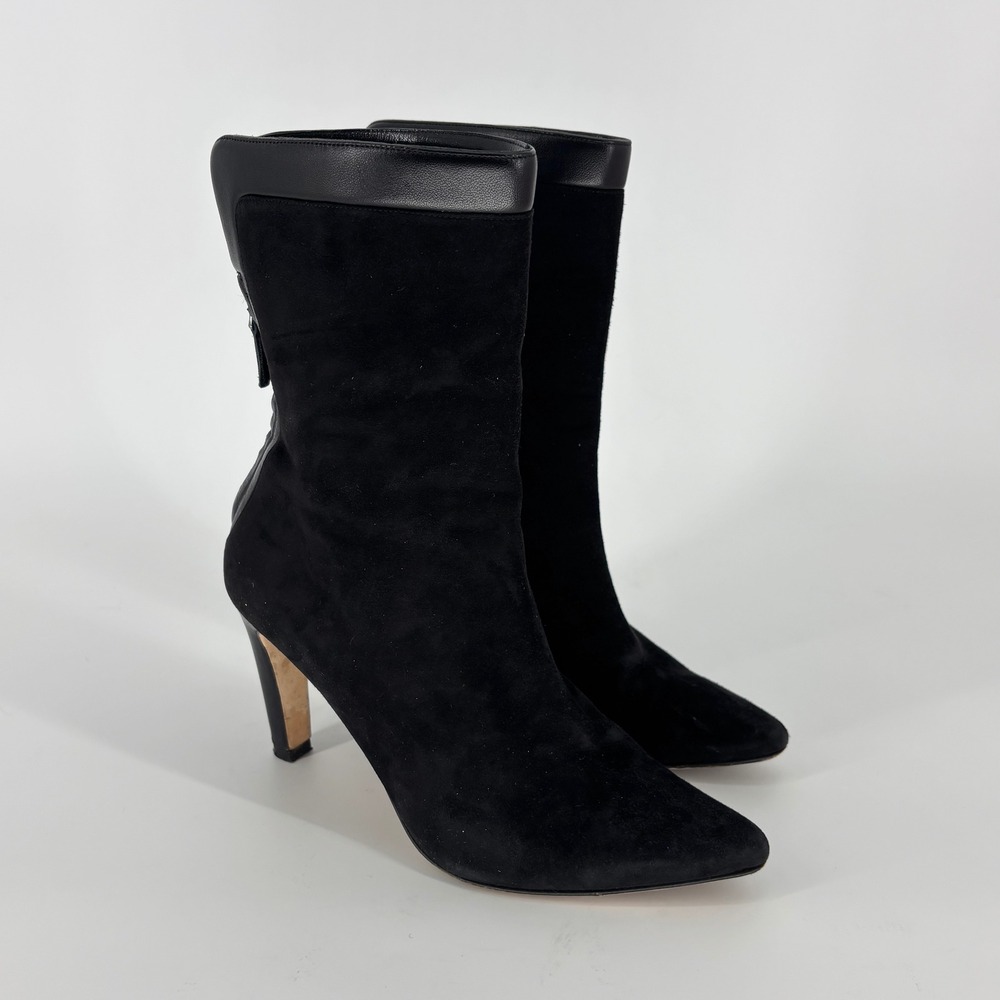 Manolo Blahnik Zufapla Suede Stiletto Heel Mid-Calf Boot Black Women Size 36.5